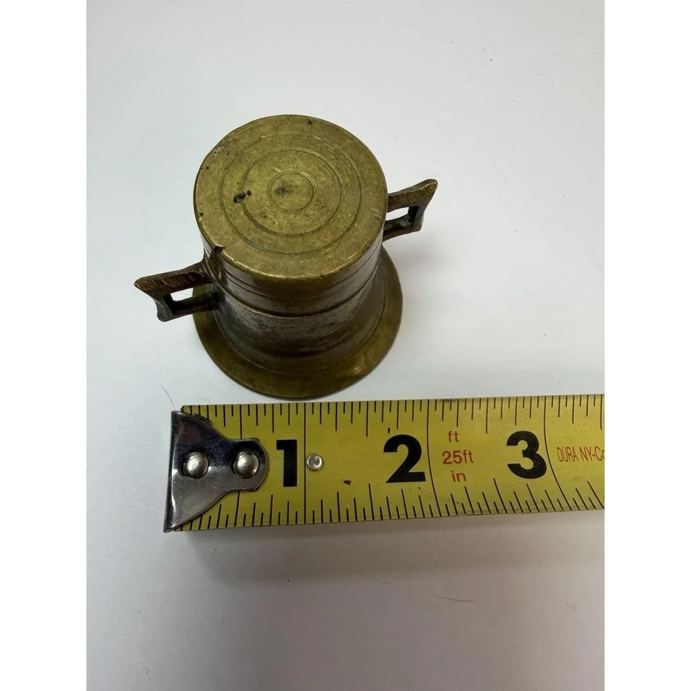 Brass Mortar & Pestle Small Handled Pharmacy Apothecary‎ Vintage Decor